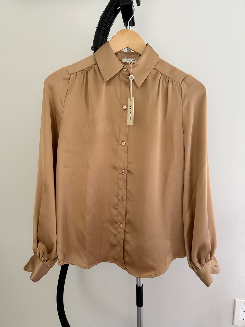 New Max Studio Camel Button-Down Blouse